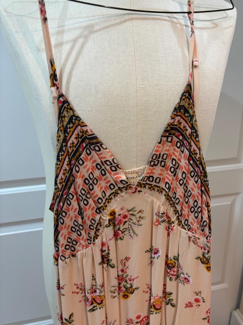 Gilli Boho Floral Maxi Dress Size Large Cream Pink Floral Festival Dress